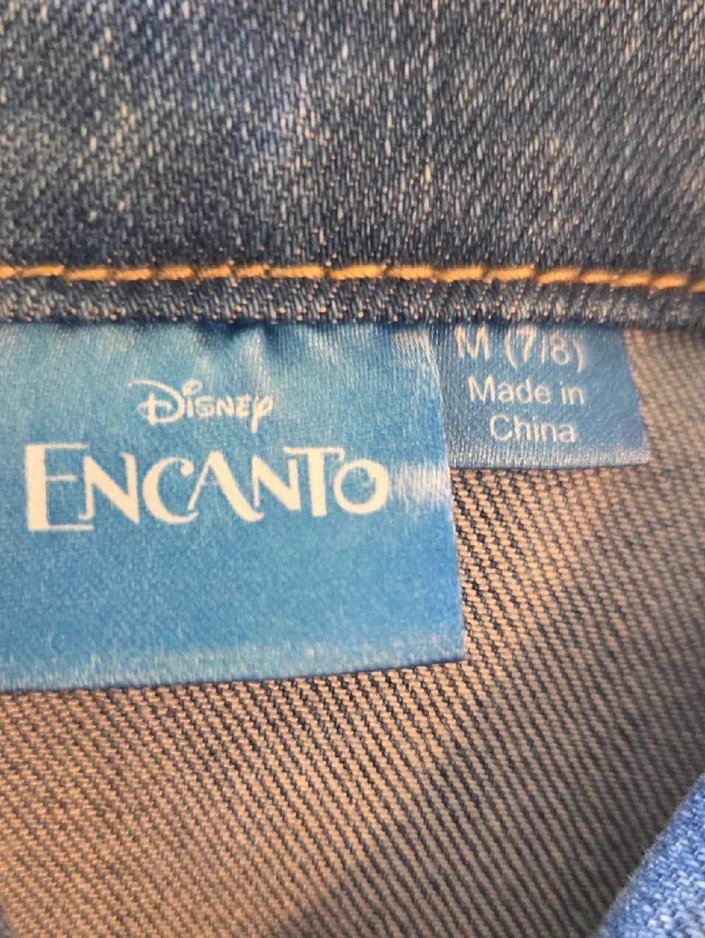 Disney Encanto Girls Denim Jacket Size M 7/8 Butterfly Floral Back Cottagecore